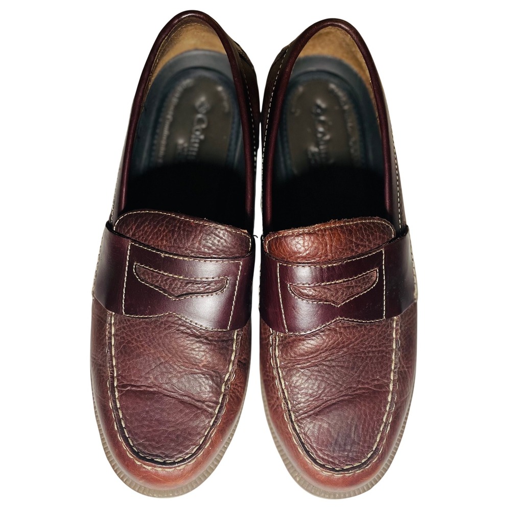 Columbia Mens Brown Pebbled Leather Penny Loafers Omni-Grip Lug Sole Shoes